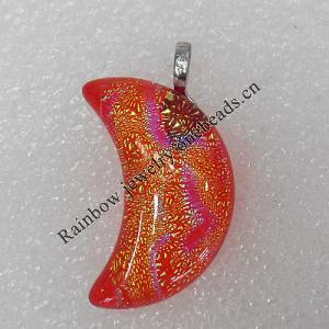 Dichroic Lampwork Glass Pendant with Metal Alloy Head, Moon 30x40mm Hole:7x4mm Sold by PC