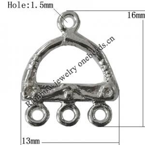 Copper Connectors Jewelry Findings Lead-free Platina Plated, 13x16mm Hole:1.5mm, Sold by Bag