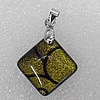 Dichroic Lampwork Glass Pendant with Metal Alloy Head, Diamond 14mm Hole:7x4mm Sold by PC