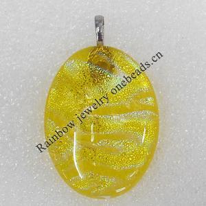 Dichroic Lampwork Glass Pendant with Metal Alloy Head, Oval 30x40mm Hole:7x4mm Sold by PC