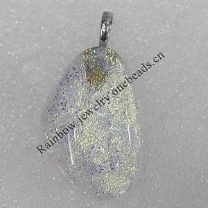 Dichroic Lampwork Glass Pendant with Metal Alloy Head, Nugget 30x40mm Hole:7x4mm Sold by PC