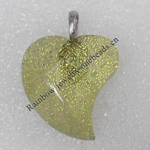 Dichroic Lampwork Glass Pendant with Metal Alloy Head, Heart 30mm Hole:7x4mm Sold by PC