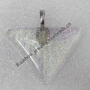 Dichroic Lampwork Glass Pendant with Metal Alloy Head, Triangle 30x40mm Hole:7x4mm Sold by PC