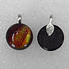 Dichroic Lampwork Glass Pendant with Metal Alloy Head, Flat Round 18x18mm Hole:7x4mm Sold by PC