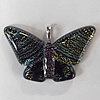 Dichroic Lampwork Glass Pendant with Metal Alloy Head, Butterfly, 49x31mm Hole:5x3.5mm Sold by PC