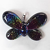 Dichroic Lampwork Glass Pendant with Metal Alloy Head, Butterfly, 45x29mm Hole:6x4.5mm Sold by PC