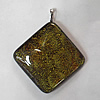 Dichroic Lampwork Glass Pendant with Metal Alloy Head, Diamond, 61x52mm Hole:6x3.5mm Sold by PC