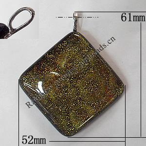 Dichroic Lampwork Glass Pendant with Metal Alloy Head, Diamond, 61x52mm Hole:6x3.5mm Sold by PC
