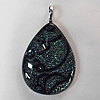 Dichroic Lampwork Glass Pendant with Metal Alloy Head, Teardrop, 50x30mm Hole:6x3.5mm Sold by PC