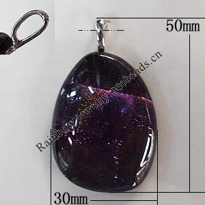 Dichroic Lampwork Glass Pendant with Metal Alloy Head, 50x30mm Hole:6x4mm Sold by PC