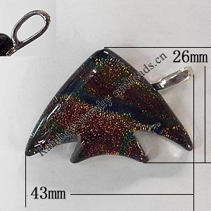 Dichroic Lampwork Glass Pendant with Metal Alloy Head, Animal, 43x26mm Hole:6x3.5mm Sold by PC