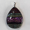 Dichroic Lampwork Glass Pendant with Metal Alloy Head, Teardrop, 49x30mm Hole:7x4mm Sold by PC