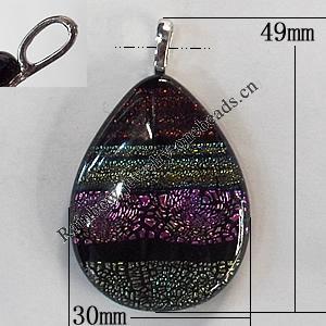 Dichroic Lampwork Glass Pendant with Metal Alloy Head, Teardrop, 49x30mm Hole:7x4mm Sold by PC