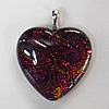 Dichroic Lampwork Glass Pendant with Metal Alloy Head, Heart, 50x30mm Hole:6x3.5mm Sold by PC