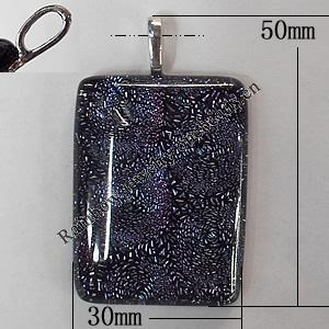 Dichroic Lampwork Glass Pendant with Metal Alloy Head, Rectangle, 50x30mm Hole:7x3mm Sold by PC