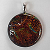 Dichroic Lampwork Glass Pendant with Metal Alloy Head, Flat Round, 43x33mm Hole:6x3.5mm Sold by PC