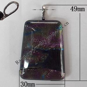 Dichroic Lampwork Glass Pendant with Metal Alloy Head, Trapezium, 49x30mm Hole:7x4mm Sold by PC