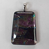 Dichroic Lampwork Glass Pendant with Metal Alloy Head, Trapezium, 49x30mm Hole:7x4mm Sold by PC
