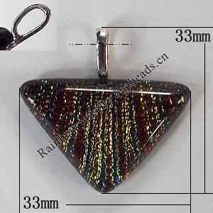 Dichroic Lampwork Glass Pendant with Metal Alloy Head, Triangle, 33x33mm Hole:7x3.5mm Sold by PC