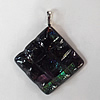 Dichroic Lampwork Glass Pendant, with Metal Alloy Head, Diamond, 53x43mm Hole:7x4mm Sold by PC