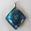 Dichroic Lampwork Glass Pendant with Metal Alloy Head, Diamond, 53x41mm Hole:6x4mm Sold by PC