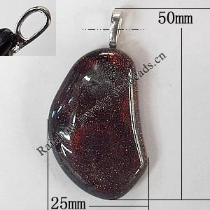 Dichroic Lampwork Glass Pendant with Metal Alloy Head, 50x25mm Hole:6x3.5mm Sold by PC