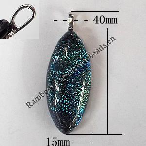Dichroic Lampwork Glass Pendant with Metal Alloy Head, Horse Eye, 40x15mm Hole:3mm Sold by PC