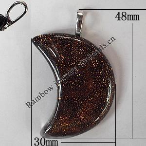 Dichroic Lampwork Glass Pendant with Metal Alloy Head, Moon, 48x30mm Hole:7x4mm Sold by PC