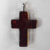 Dichroic Lampwork Glass Pendant with Metal Alloy Head, Cross, 50x29mm Hole:7x4mm Sold by PC