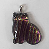 Dichroic Lampwork Glass Pendant with Metal Alloy Head, Animal, 30x24mm Hole:3.5x3mm Sold by PC