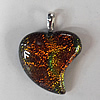 Dichroic Lampwork Glass Pendant with Metal Alloy Head, 38x27mm Hole:6x3.5mm Sold by PC