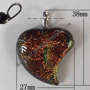 Dichroic Lampwork Glass Pendant with Metal Alloy Head, 38x27mm Hole:6x3.5mm Sold by PC