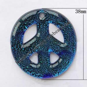 Dichroic Glass Pendant, Peace Sign, Flat round, 38x38x5mm, Hole:Approx 3MM, Sold by PC
