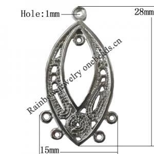 Copper Connectors Jewelry Findings Lead-free Platina Plated, 28x15mm Hole:1mm, Sold by Bag