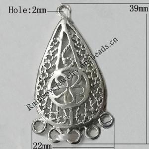 Copper Connectors Jewelry Findings Lead-free Platina Plated, 39x22mm Hole:2mm, Sold by Bag