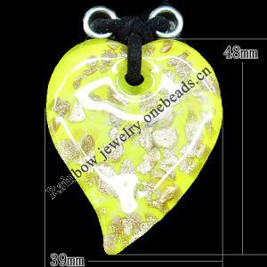 Gold Sand Lampwork Pendant,Heart 48x39mm Hole:3mm, Sold by PC