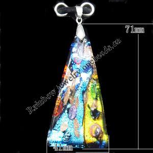 Gold Sand Lampwork Pendant with Metal Alloy Head, Triangle 70x41mm Hole:5x4mm, Sold by PC