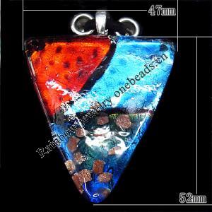 Gold Sand Lampwork Pendant with Metal Alloy Head, Triangle 47x52mm Hole:7x4mm, Sold by PC