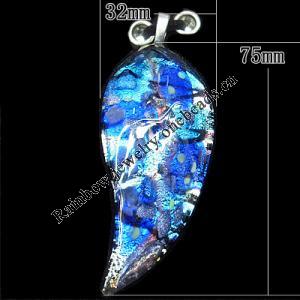 Gold Sand Lampwork Pendant with Metal Alloy Head, 75x52mm Hole:7x4mm, Sold by PC