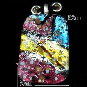 Gold Sand Lampwork Pendant with Metal Alloy Head, Rectangle 52x35mm Hole:7x4mm, Sold by PC