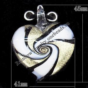 Lampwork Pendant, Heart 45x41mm Hole:8mm, Sold by PC