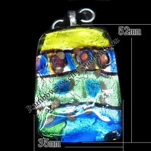 Gold Sand Lampwork Pendant with Metal Alloy Head, Rectangle 52x35mm Hole:7x4mm, Sold by PC