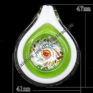 Lampwork Pendant, Teardrop 47x41mm Hole:7mm, Sold by PC