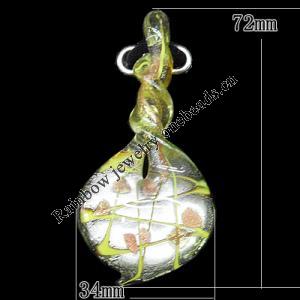 Murano Lampwork Pendant, 72x34mm Hole:3mm, Sold by PC