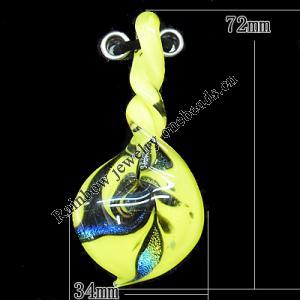 Murano Lampwork Pendant, 72x34mm Hole:3mm, Sold by PC