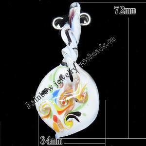 Murano Lampwork Pendant, 72x34mm Hole:3mm, Sold by PC