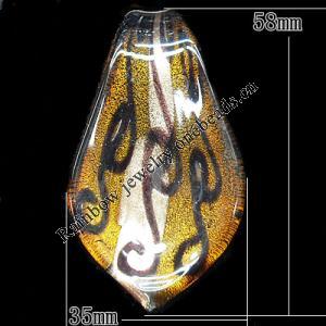 Gold Sand Lampwork Pendant, Leaf 58x35mm Hole:4mm, Sold by PC