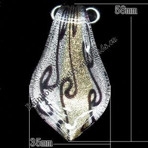 Gold Sand Lampwork Pendant, Leaf 58x35mm Hole:4mm, Sold by PC