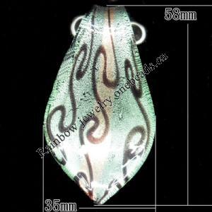 Gold Sand Lampwork Pendant, Leaf 58x35mm Hole:4mm, Sold by PC