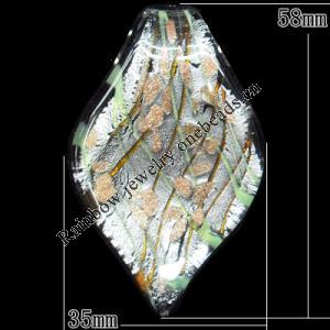 Gold Sand Lampwork Pendant, Leaf 58x35mm Hole:4mm, Sold by PC